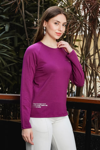 ONE SKY Women's Printed & Typographic Full Sleeve T-Shirt | Cotton Modal Blend Round Neck Top | Soft & Stretchy