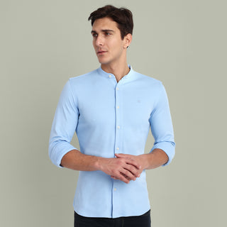 Men Fresh Sky Chinese Collar Formal Shirt