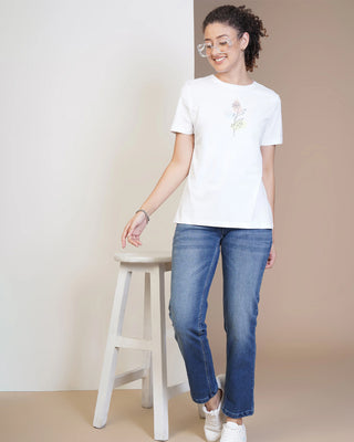 Women White Round Neck T-Shirt