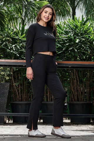 WOMEN ROUND NECK BLACK FULL SLV  CO-ORD SET