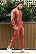 Men's Printed Tracksuit Set | Typography Print Cotton Blend | Mock Collar Zip-Up Top & Slip-On Joggers | Mid-Rise, 4 Pockets | Casual Athleisure Sportswear | Long Sleeves