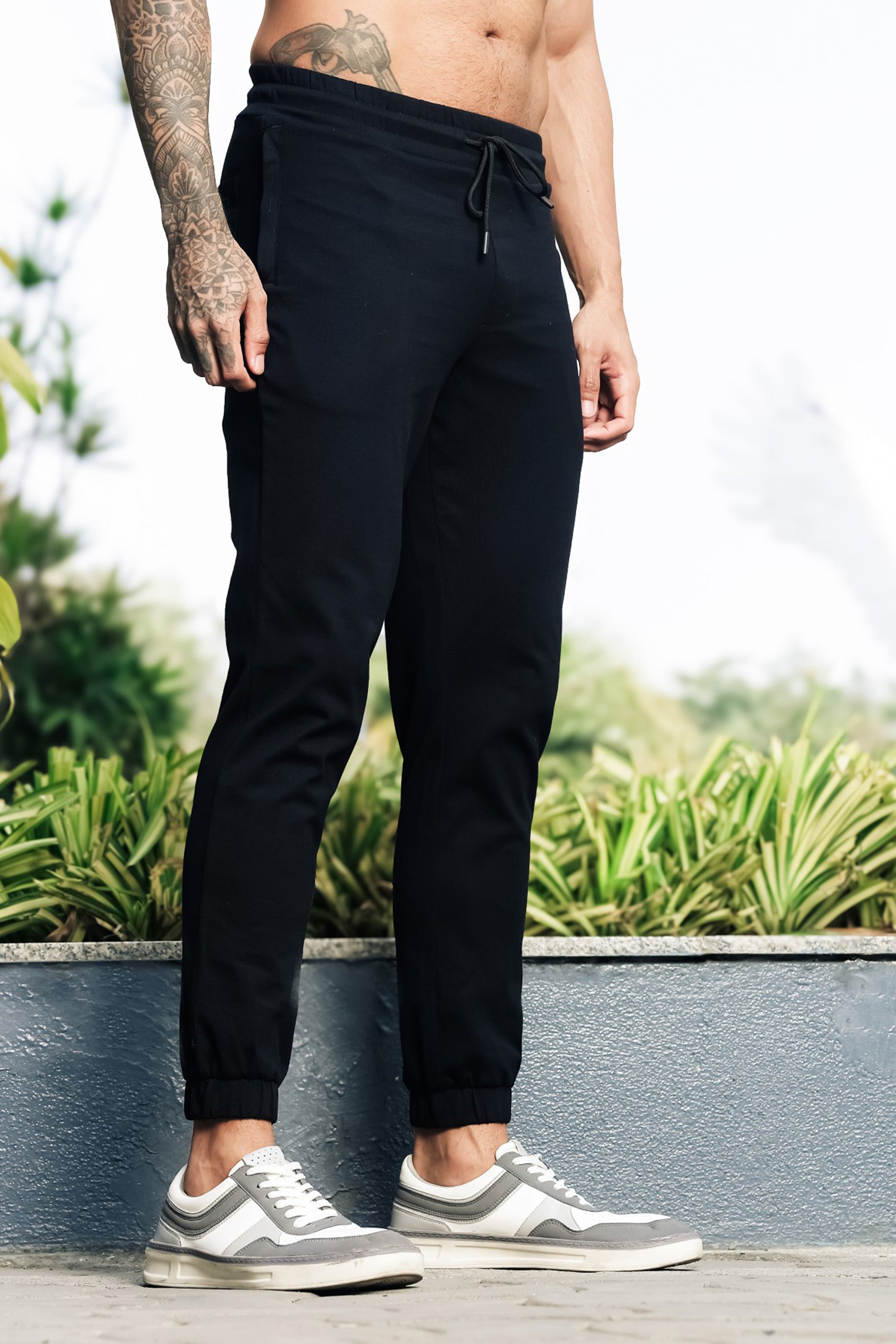 ONE SKY Men’s 100% Cotton Track Pants | Mid Rise Casual Joggers with Drawstring | 3 Pockets | Solid Color | Machine Wash