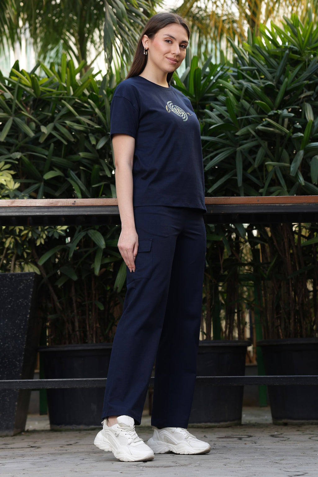 ONE SKY Women’s 100% Cotton Half Sleeve Co-Ord Set | Round Neck Top & Mid Rise Drawstring Bottom | Typography Print | 4 Pockets | Casual Wear | Machine Wash