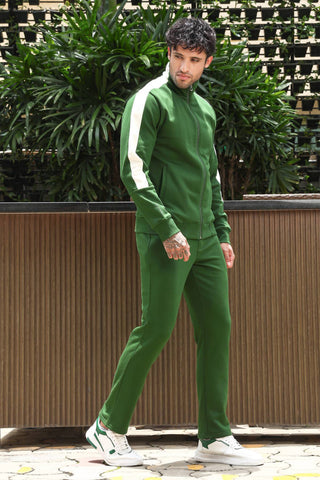 Men’s Solid Tracksuit Set | Mock Collar Zip-Up Jacket & Slip-On Joggers | Cotton Blend | Mid-Rise Flat Front | 4 Pockets | Long Sleeves | Casual Athleisure Wear