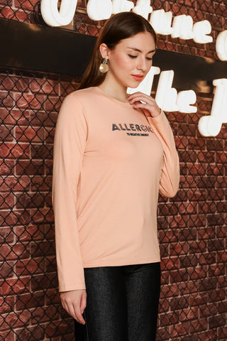 ONE SKY Women's Printed & Typographic Full Sleeve T-Shirt | Cotton Modal Blend Round Neck Top | Soft & Stretchy