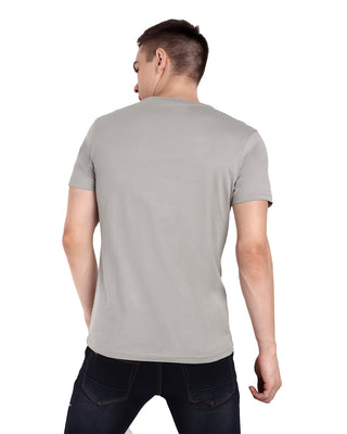 Men Silver Printed Round Neck T-Shirt