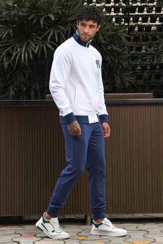 Men's Solid Tracksuit Set | Cotton Blend with Mock Collar Zip-Up Top & Drawstring Joggers | Mid-Rise Fit | 4 Pockets | Long Sleeves | Casual Athleisure Gym Wear