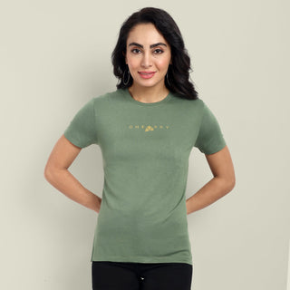 Women Olive Round Neck T-Shirt