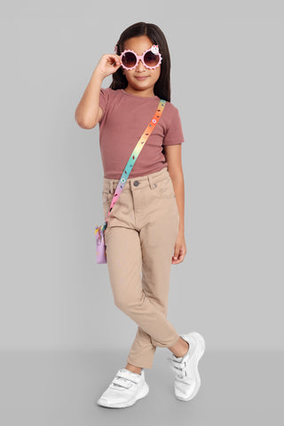 Girls Cotton Slim Fit Chinos Beige