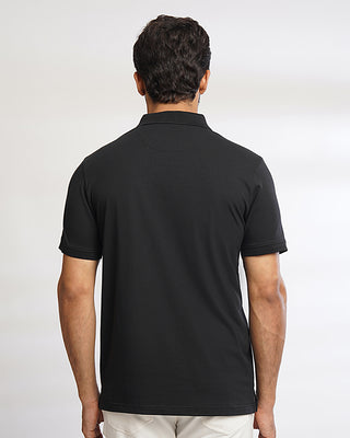 Men Black Checkered Pattern Polo T-Shirt