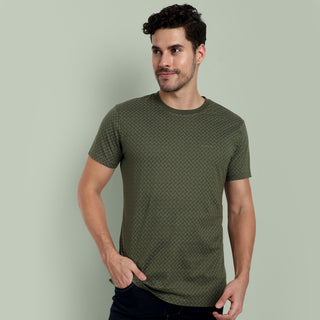 Men Military Olive Round Neck T-Shirt