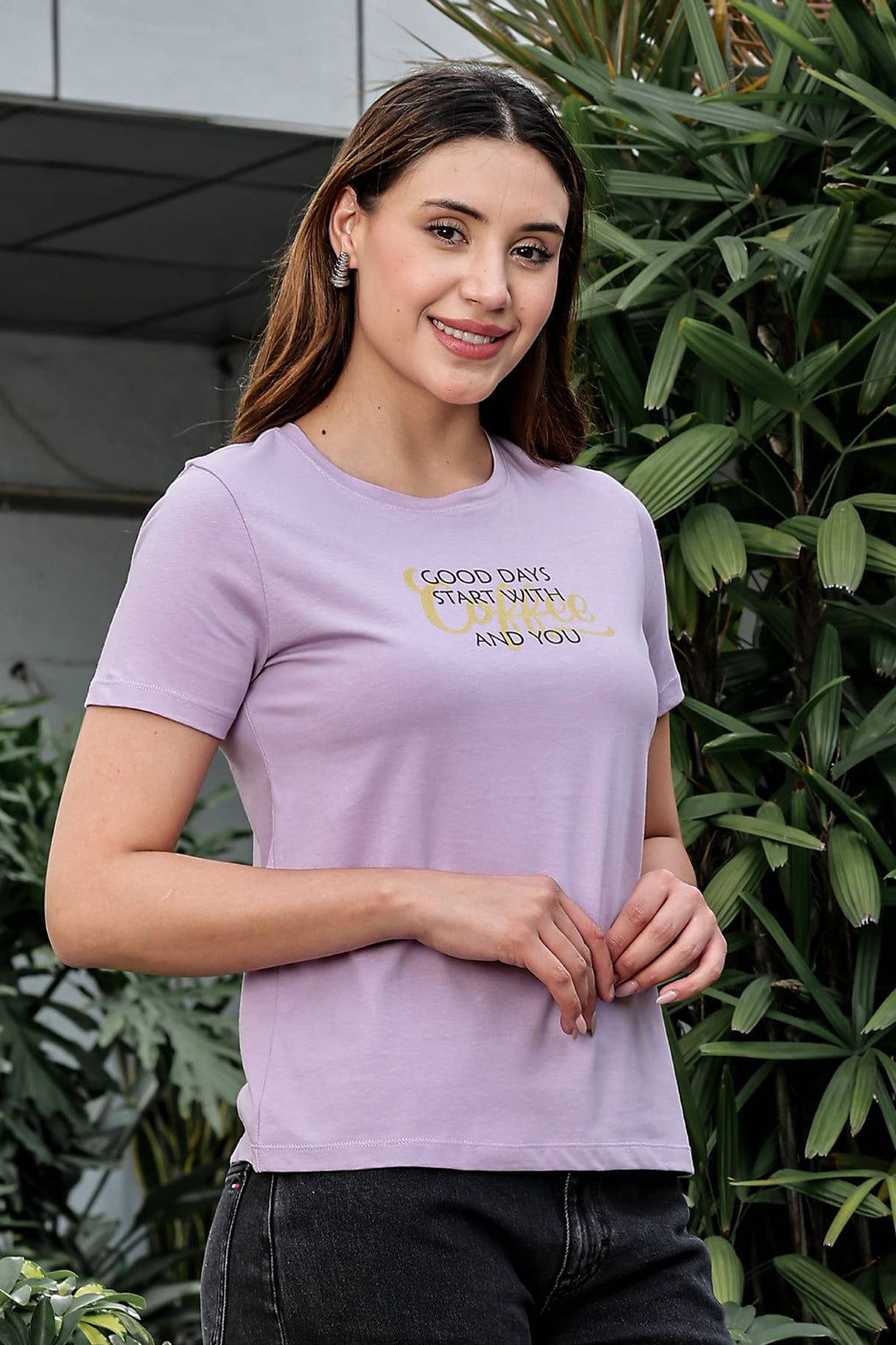 WOMEN ROUND NECK LAVENDER T SHIRT