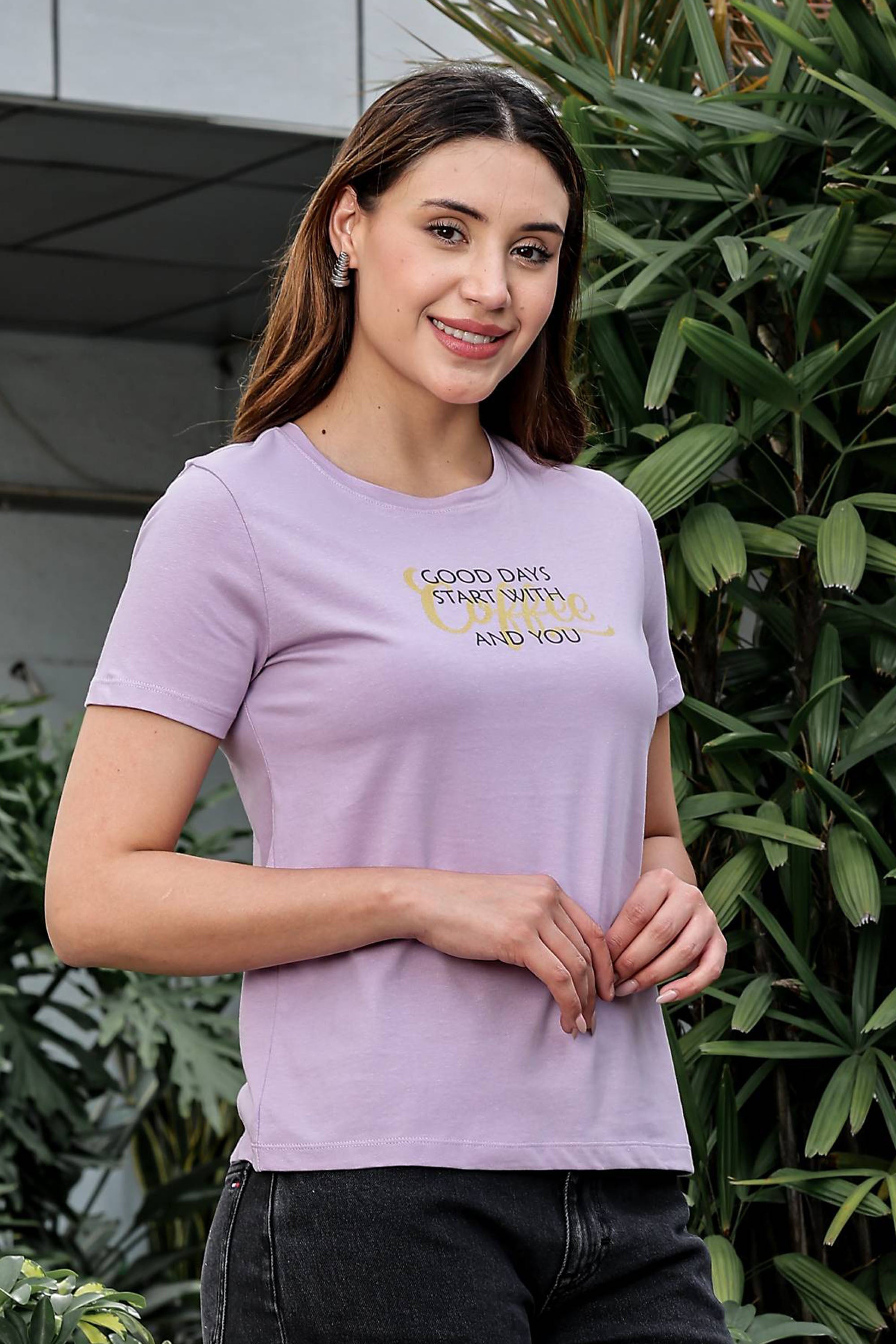 WOMEN ROUND NECK LAVENDER T SHIRT