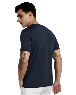 Men Navy Printed Round Neck T-Shirt