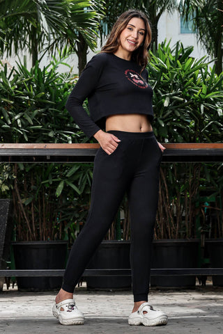 WOMEN ROUND NECK BLACK FULL SLV  CO-ORD SET