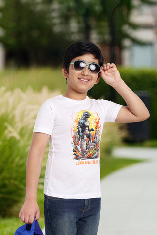 BOYS ROUND NECK WHITE PRINTED T SHIRT