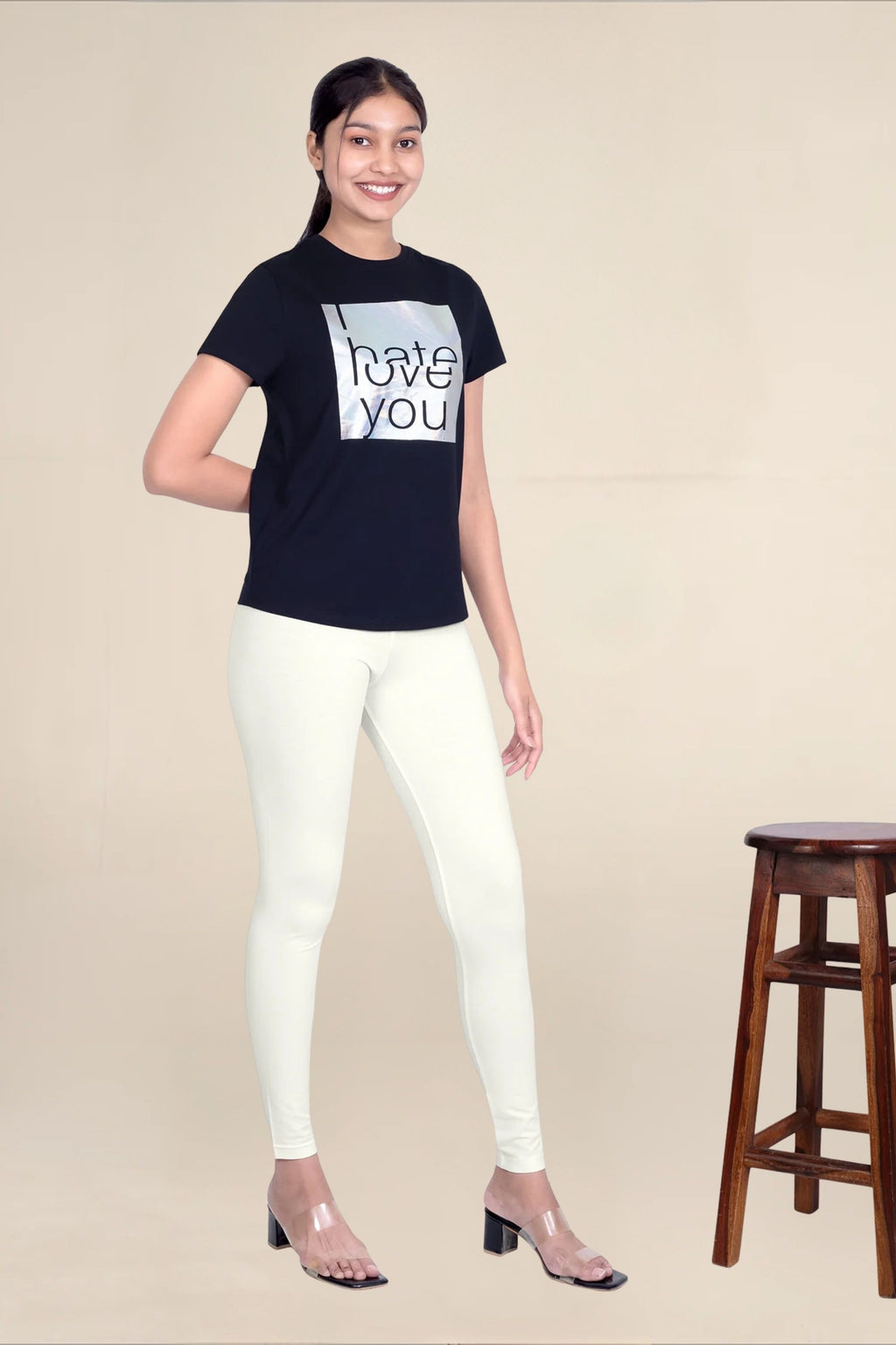 Women Ecru Breathable Long Length Legging