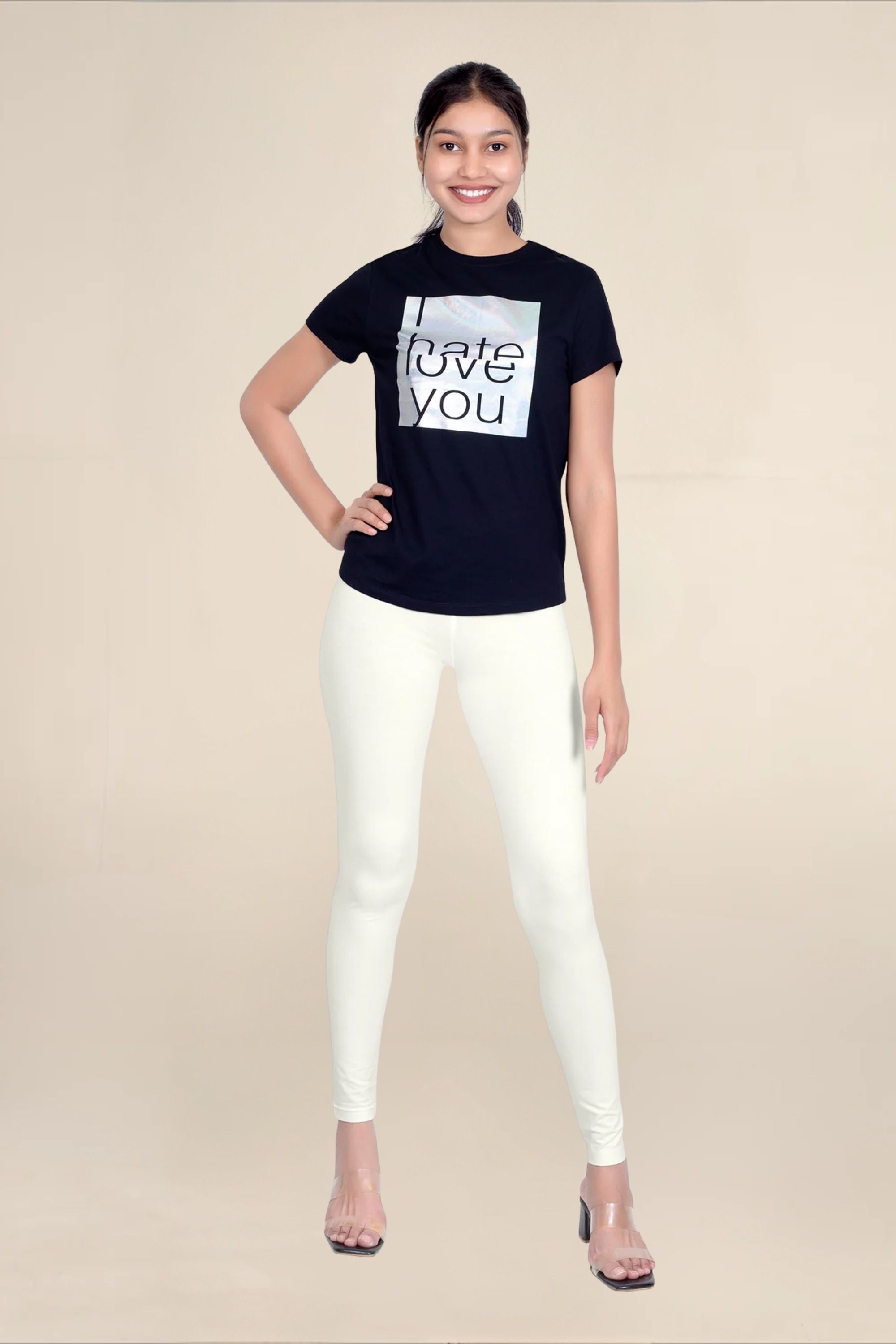 Women Ecru Breathable Long Length Legging