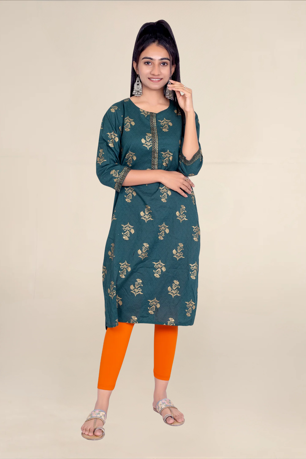 Women Dark Orange Ankle Length Legging