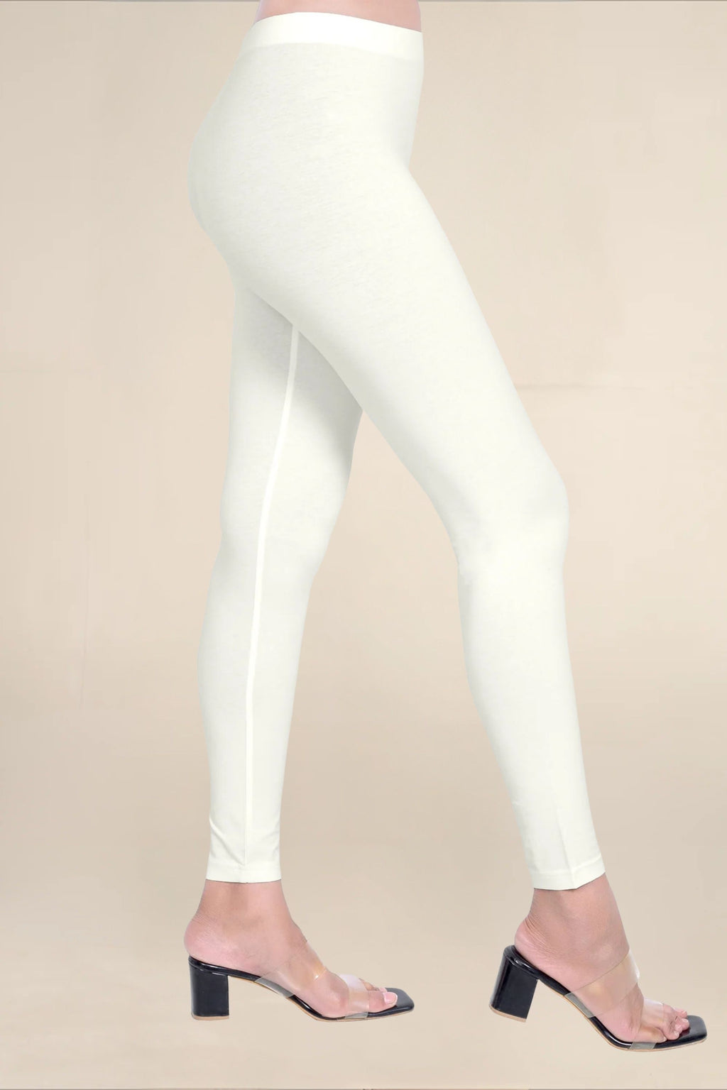 Women Ecru Breathable Long Length Legging