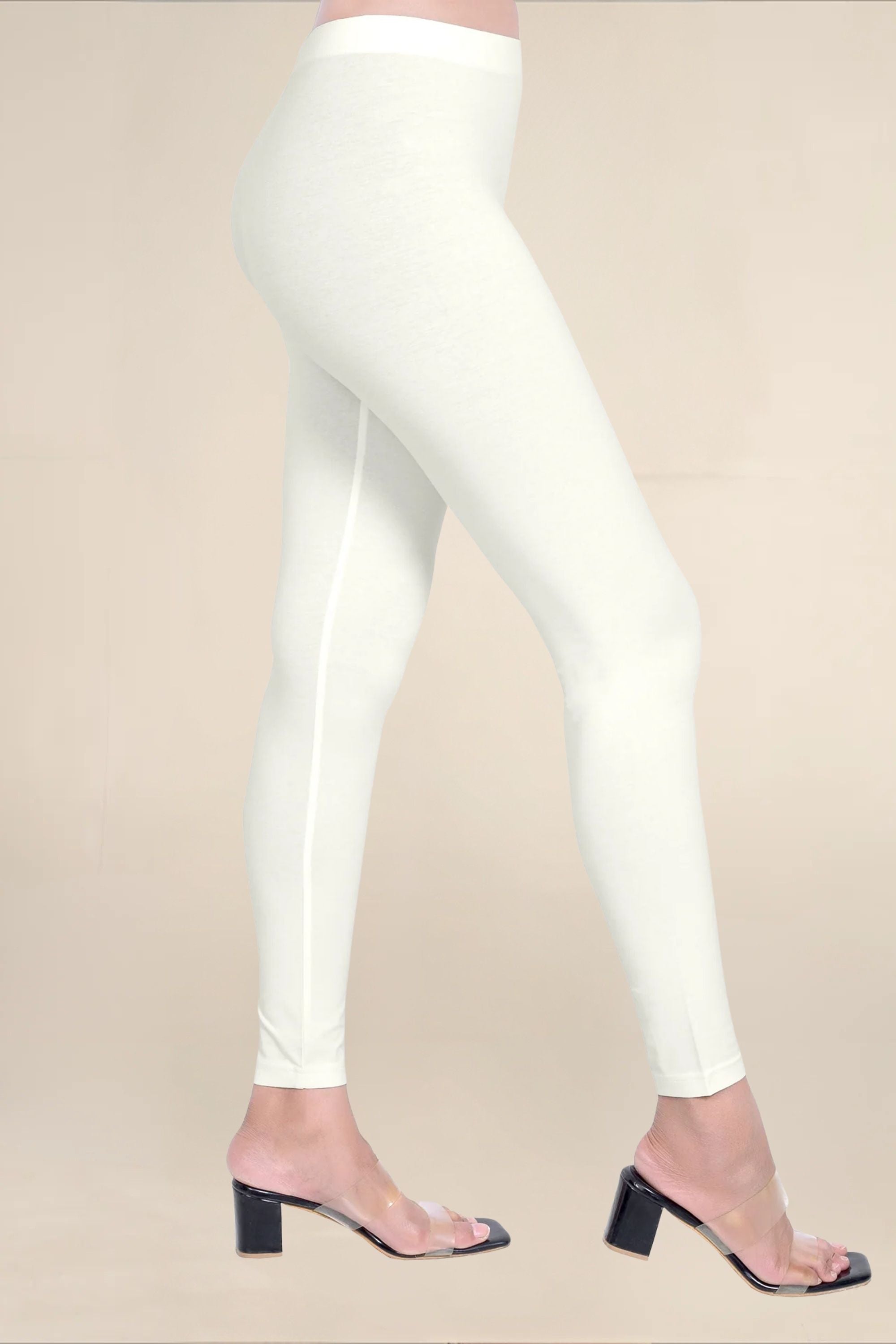 Women Ecru Breathable Long Length Legging