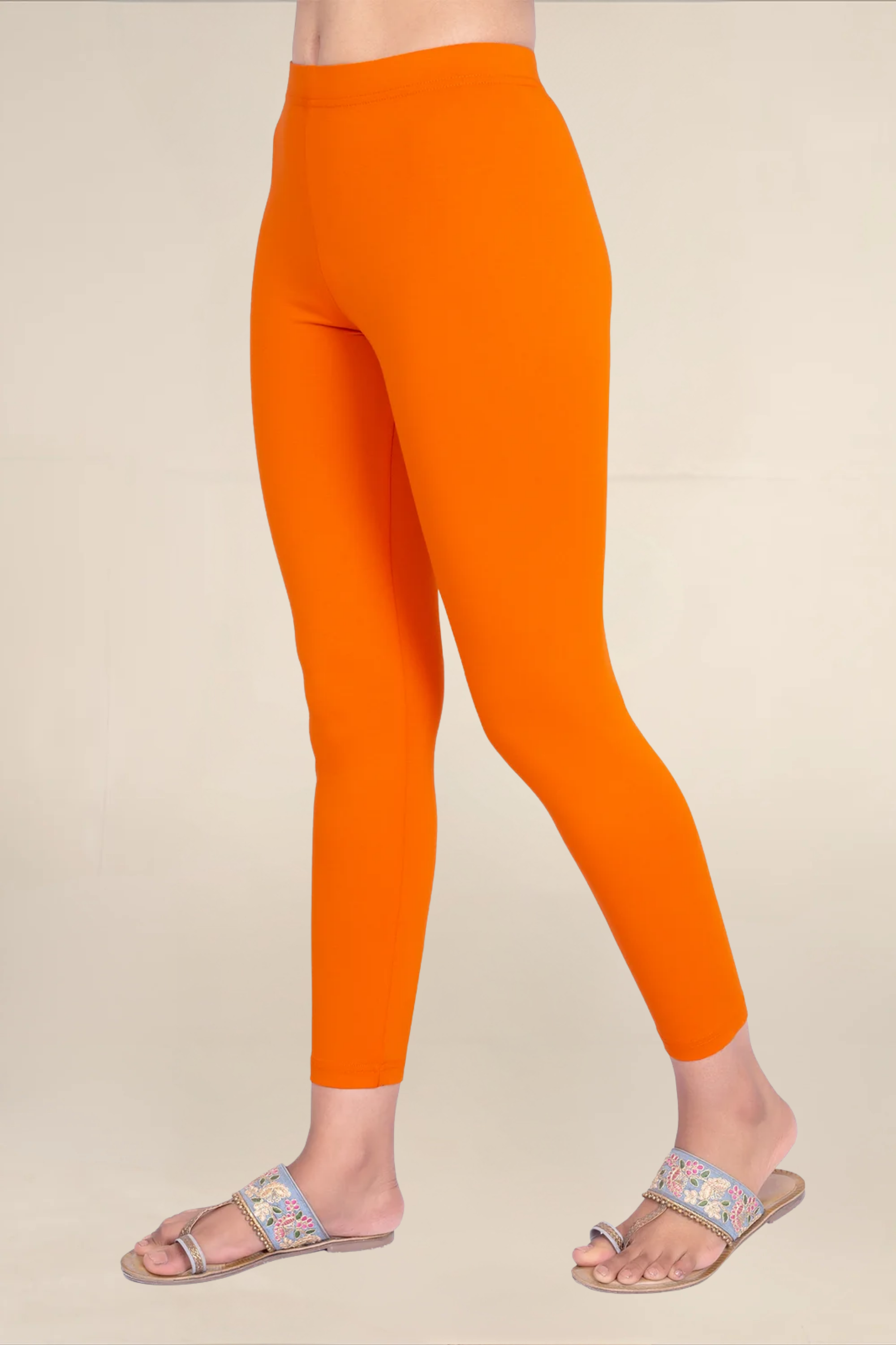 Women Dark Orange Ankle Length Legging