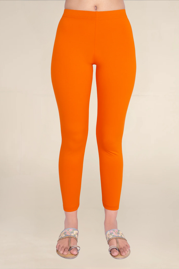 Women Dark Orange Ankle Length Legging