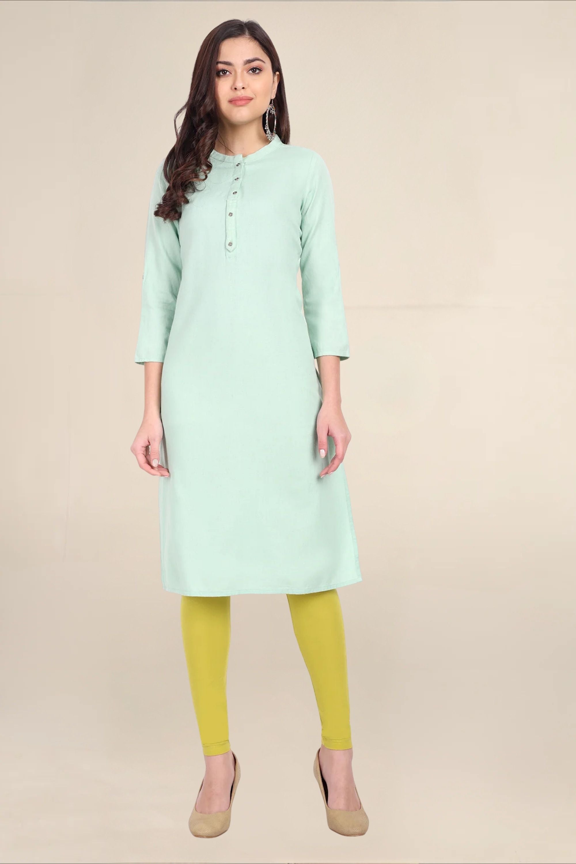 Women Dull Lemon Breathable Long Length Legging