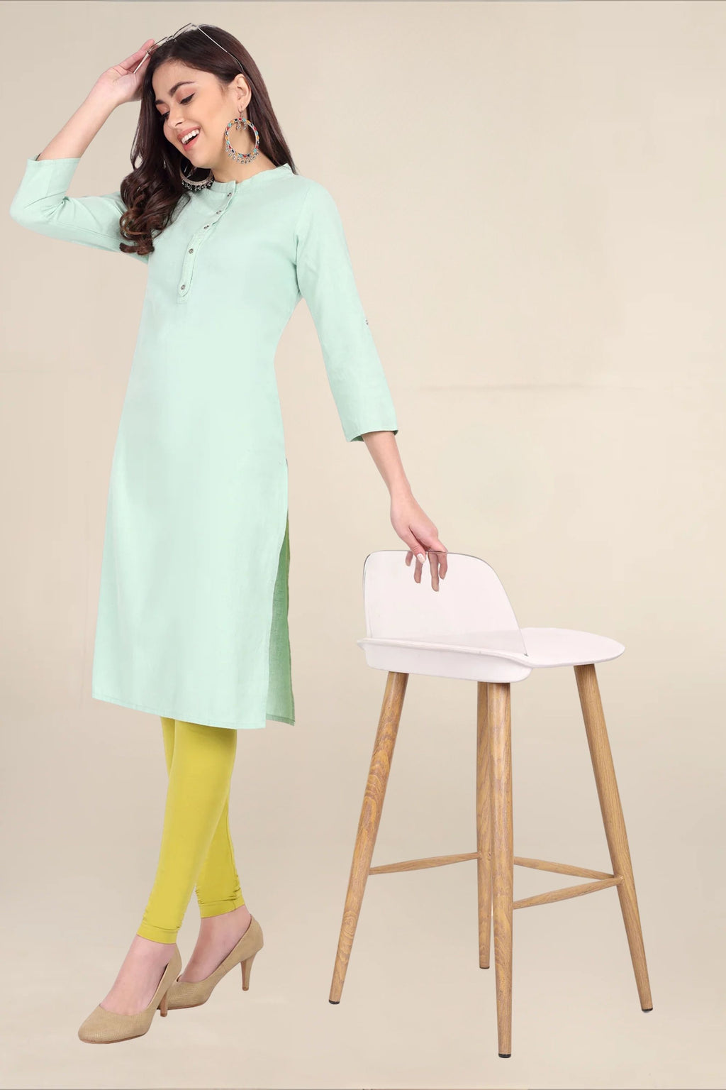 Women Dull Lemon Breathable Long Length Legging