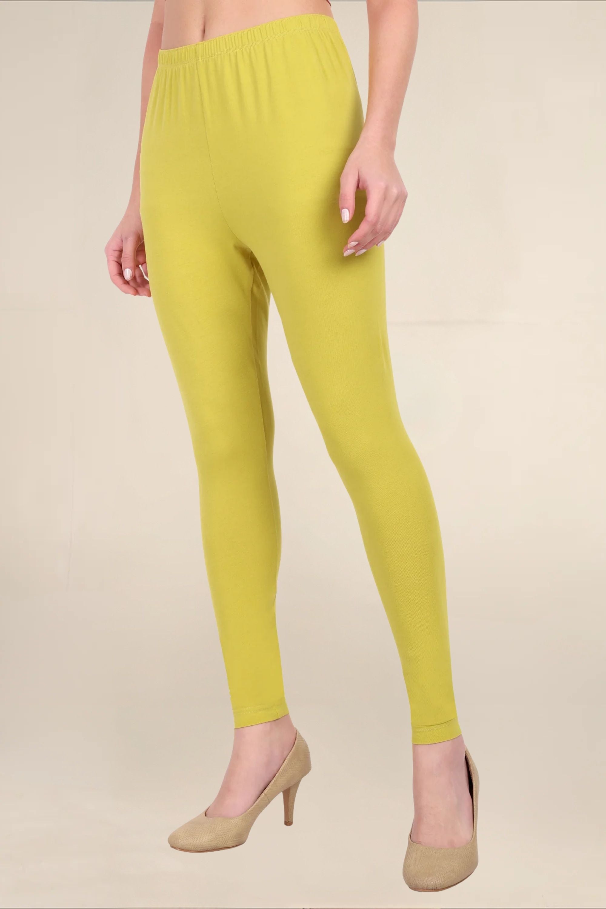 Women Dull Lemon Breathable Long Length Legging