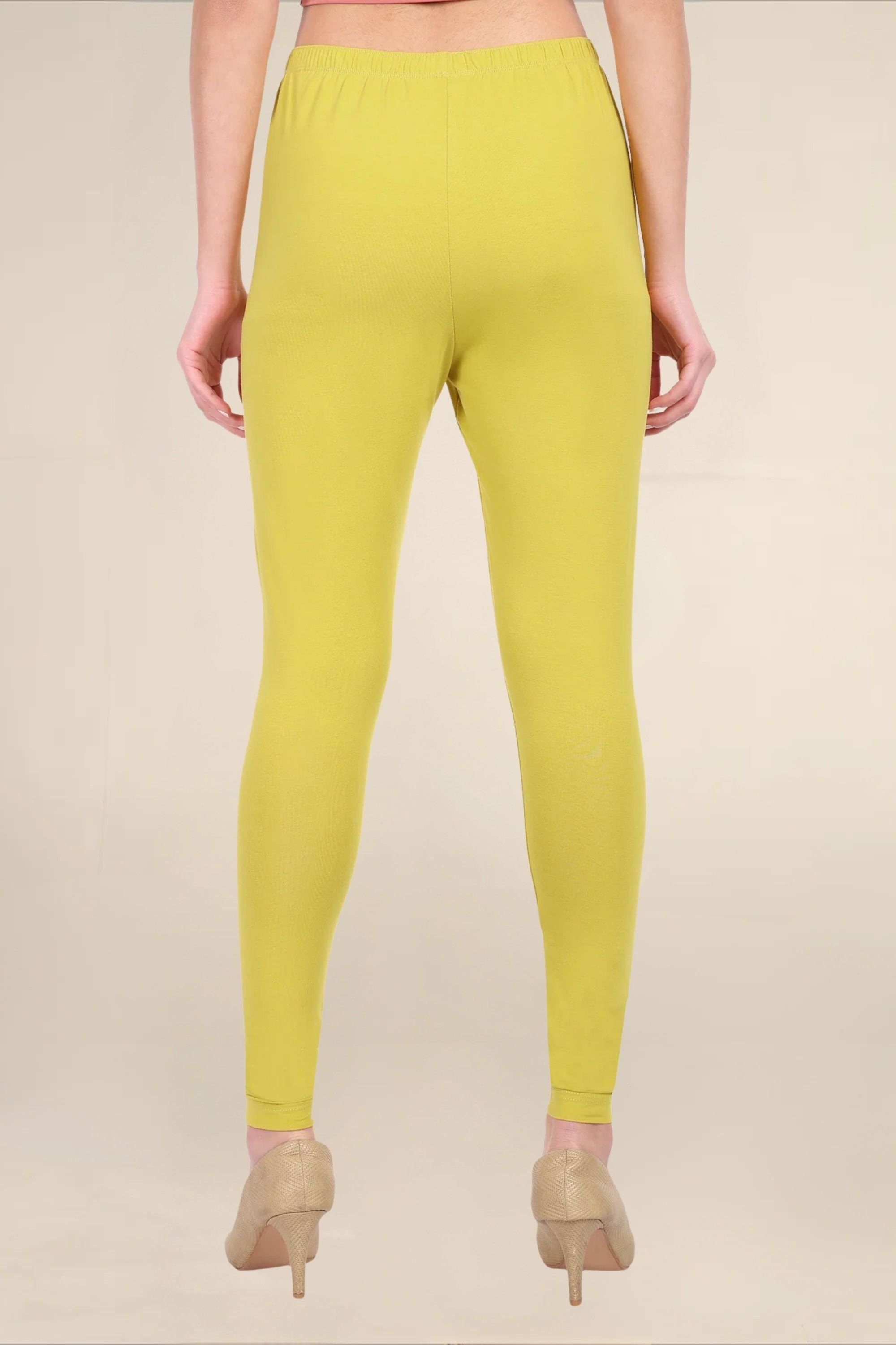 Women Dull Lemon Breathable Long Length Legging