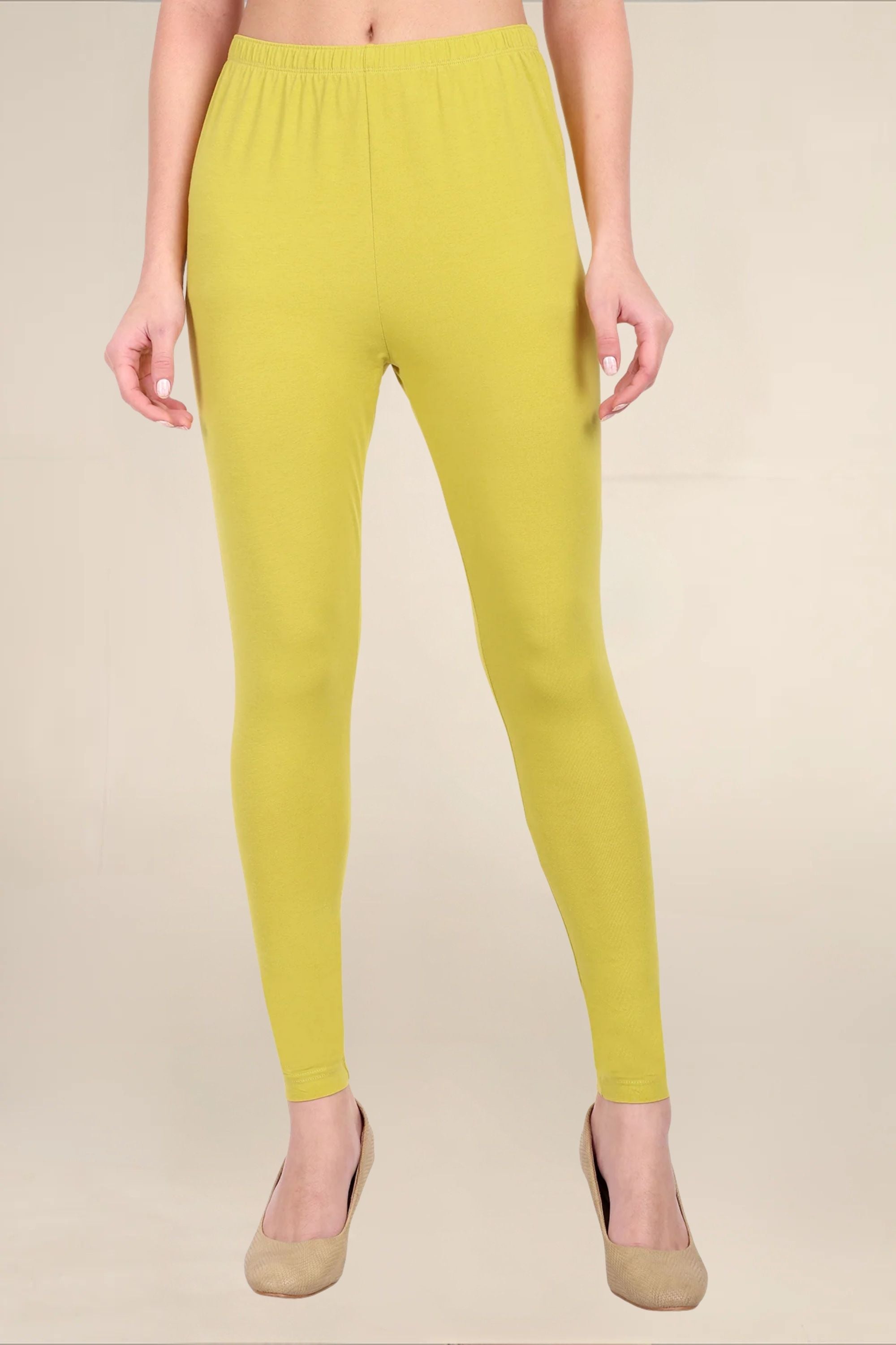 Women Dull Lemon Breathable Long Length Legging