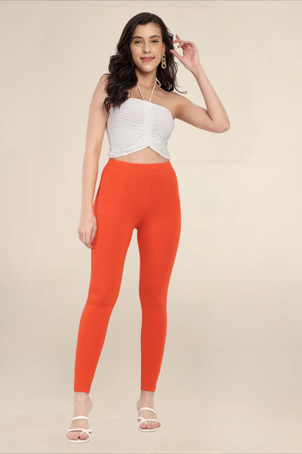 Women Orange Regular Legging