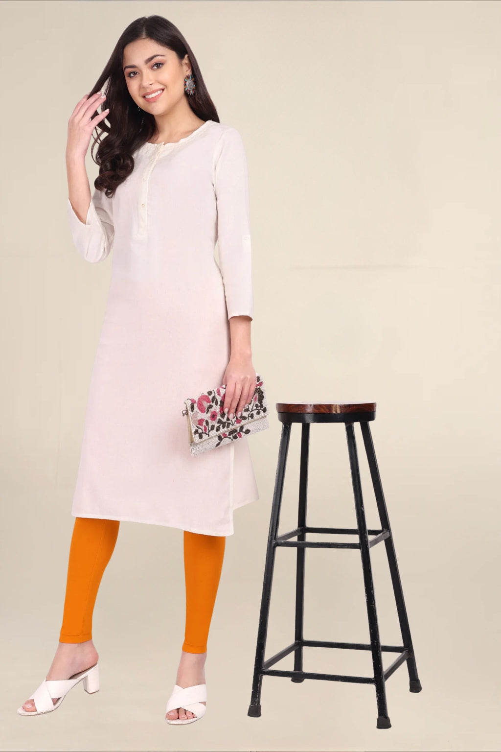 Women Dark Orange Breathable Long Length Legging