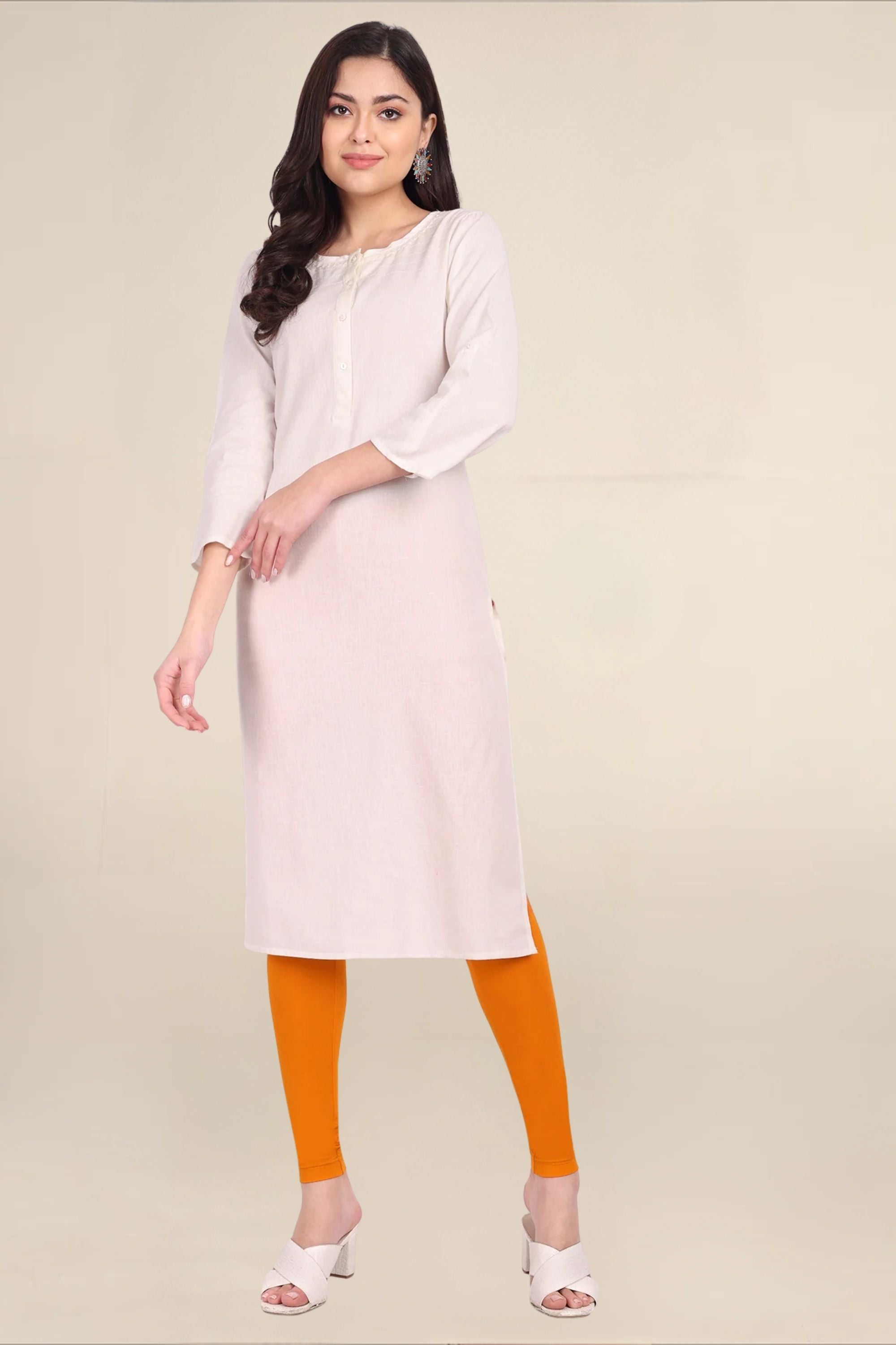 Women Dark Orange Breathable Long Length Legging