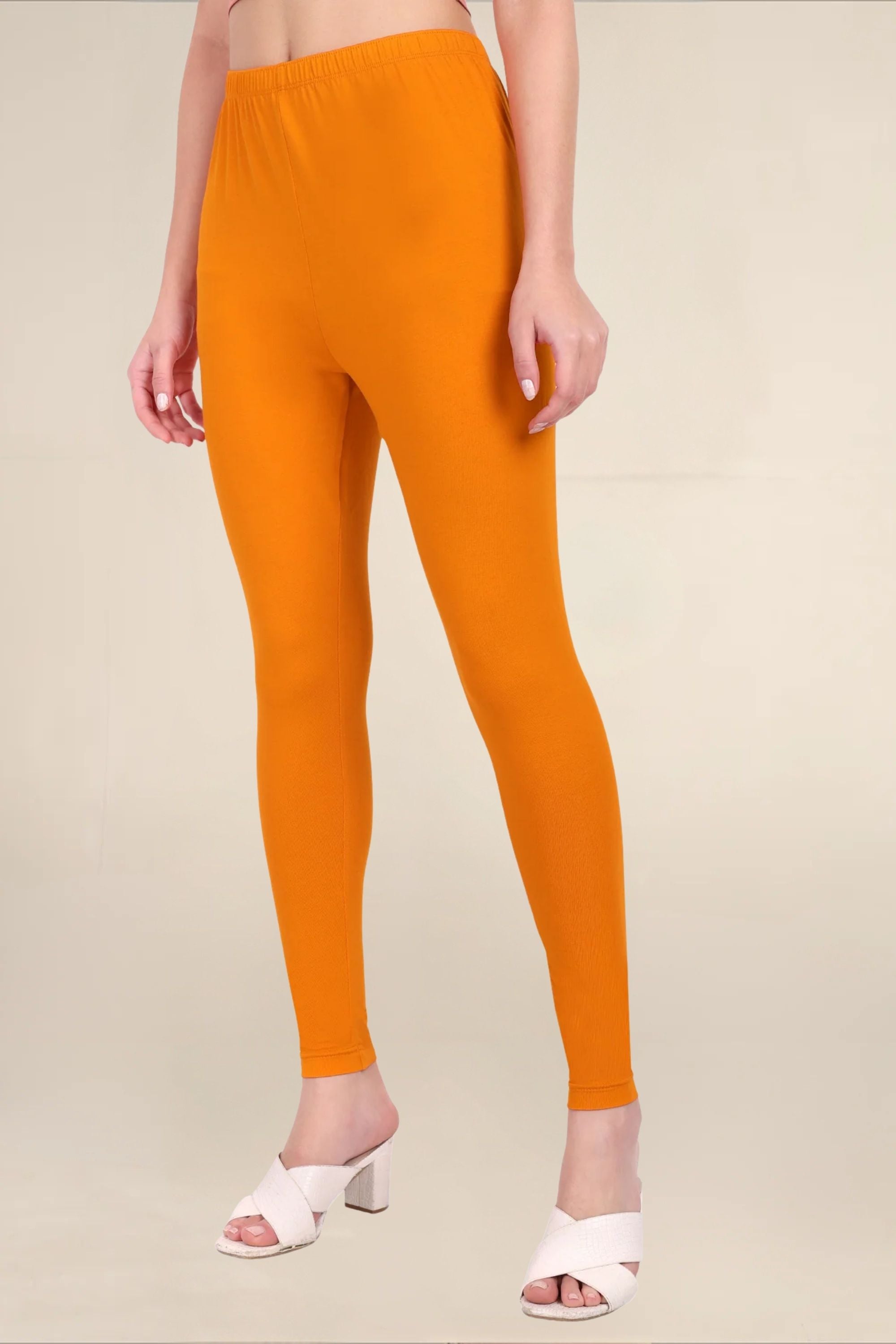 Women Dark Orange Breathable Long Length Legging