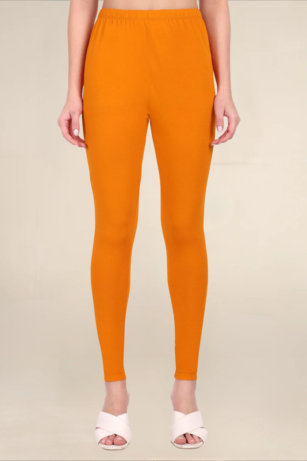 Women Dark Orange Breathable Long Length Legging