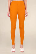Women Dark Orange Breathable Long Length Legging