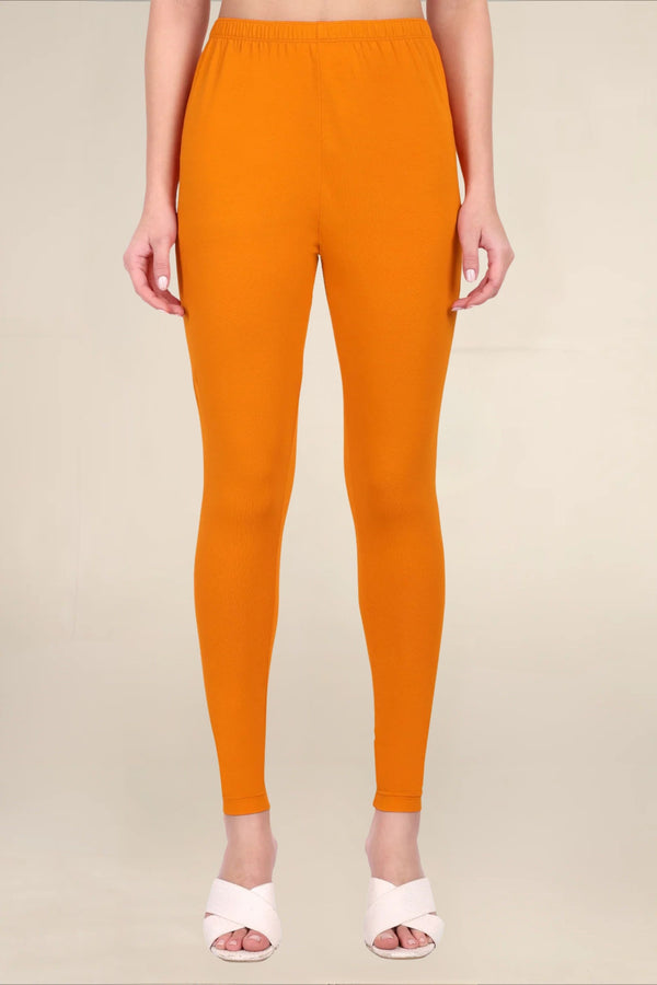 Women Dark Orange Breathable Long Length Legging
