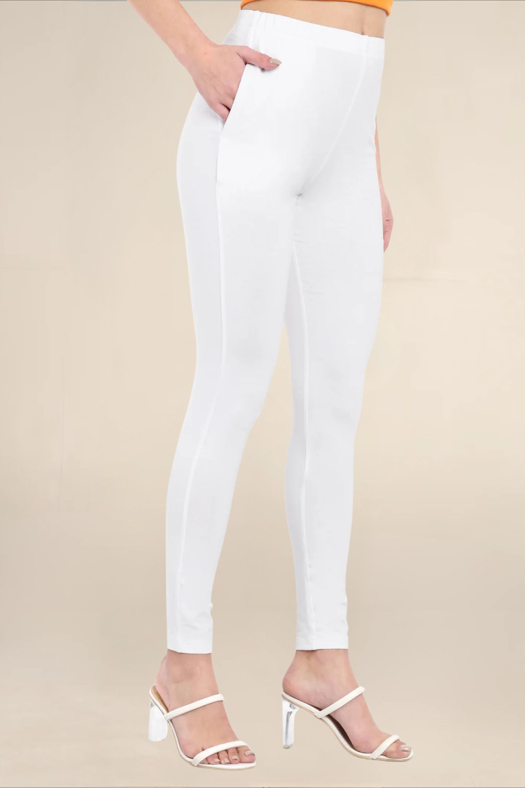 Women White Regular Legging