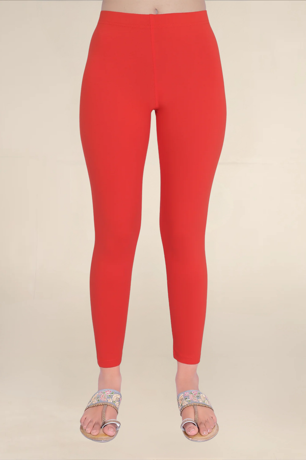 Women Bright Red Ankle Length Legging