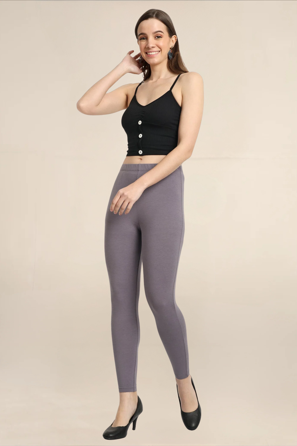 Women ST-Shirtl Grey Ankle Length Legging