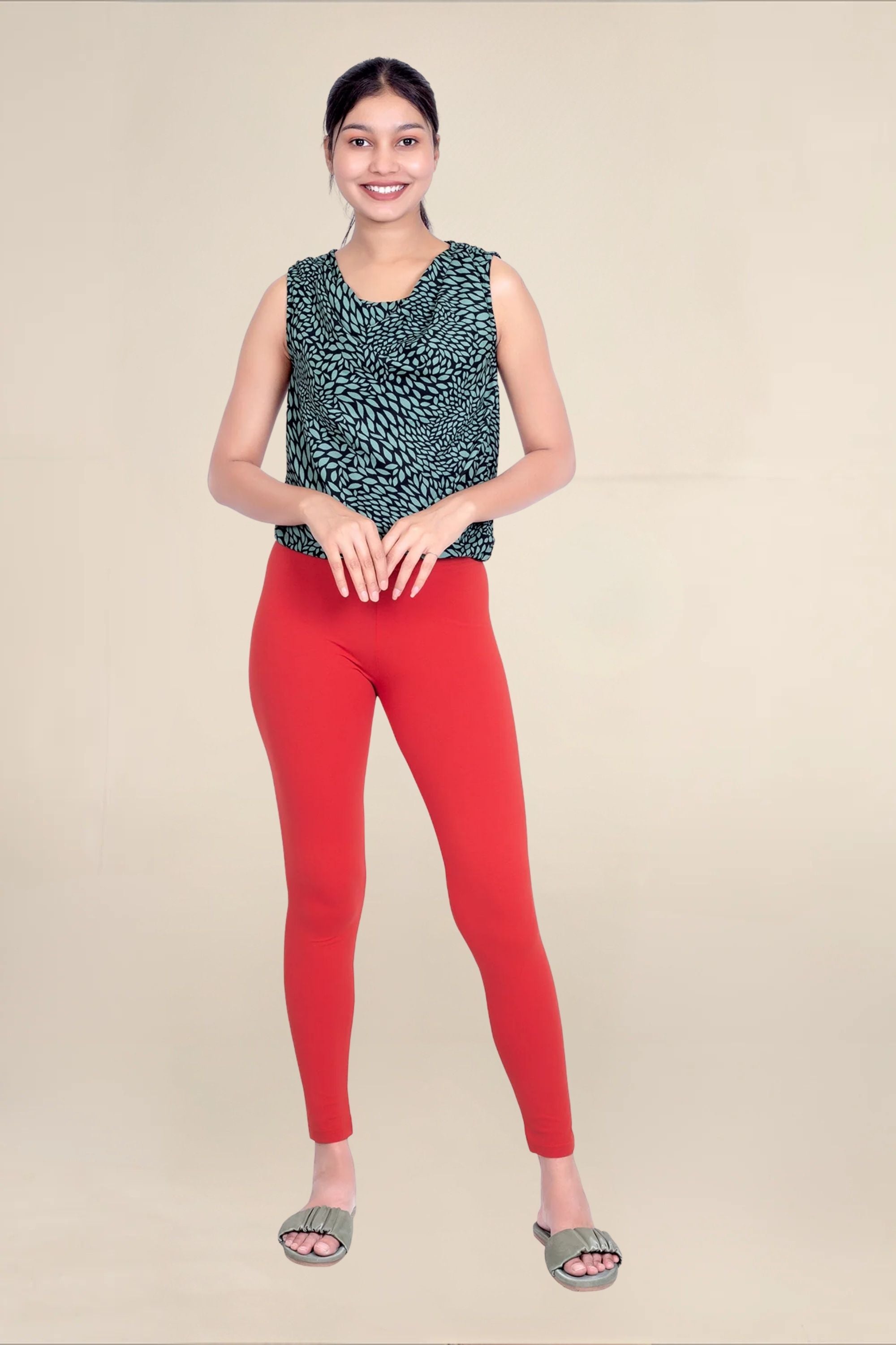 Women Classic Red Breathable Long Length Legging