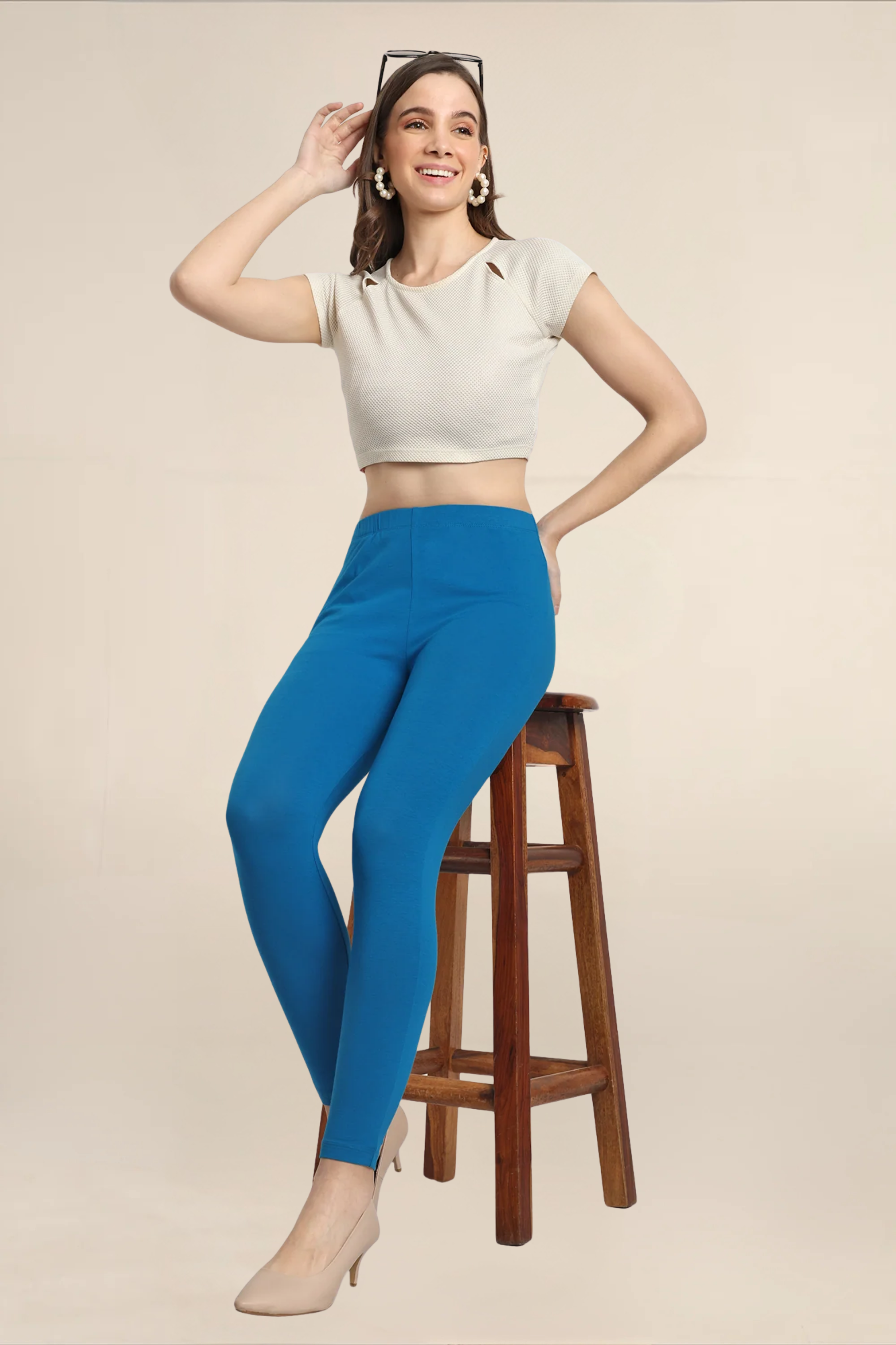 Women Turquoise Blue Ankle Length Legging