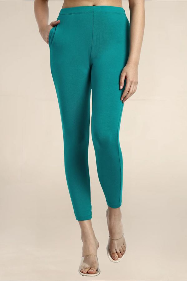 Women Light Jade Green Ankle Length Pocket Legging