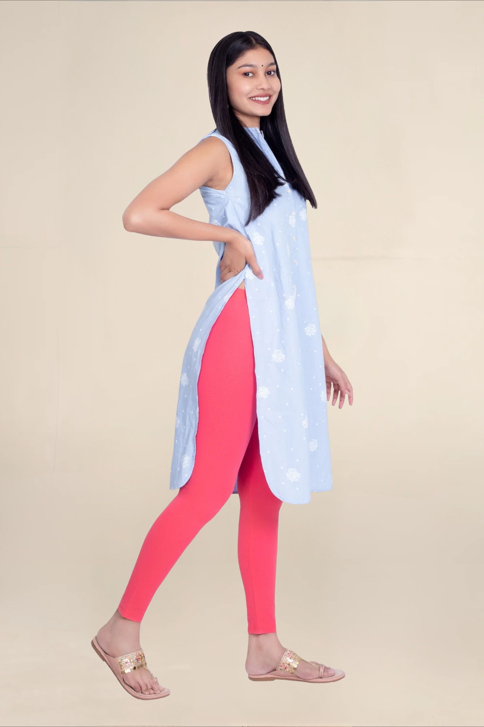 Women Bubblegum Pink Breathable Long Length Legging