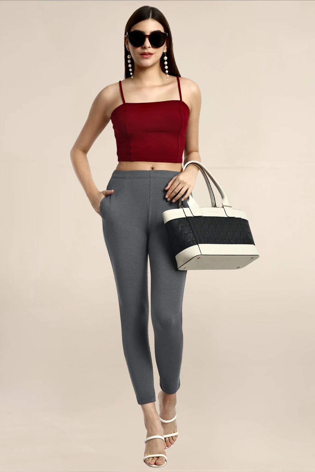 Women Fossil Grey Ankle Length Legging