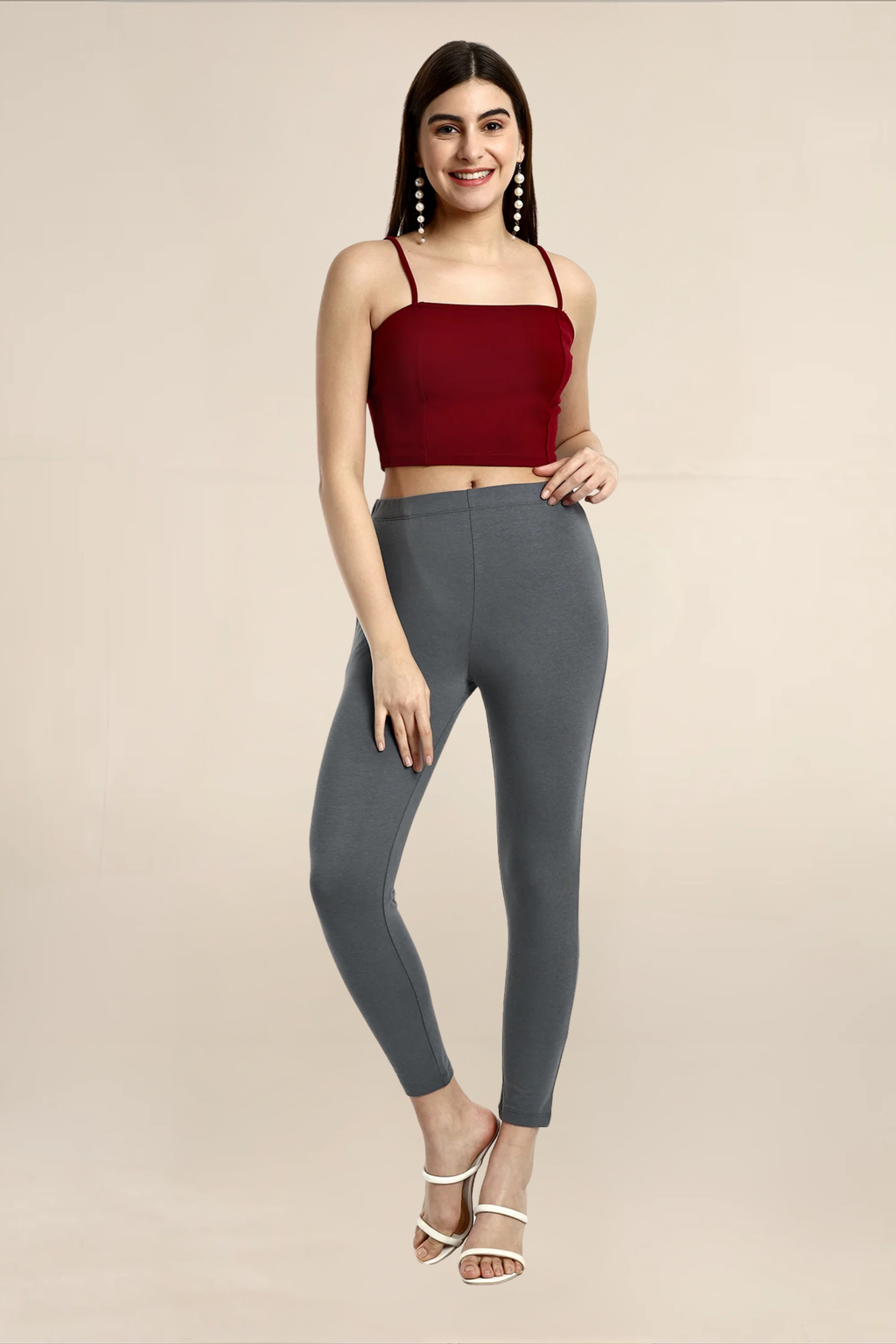 Women Fossil Grey Ankle Length Legging