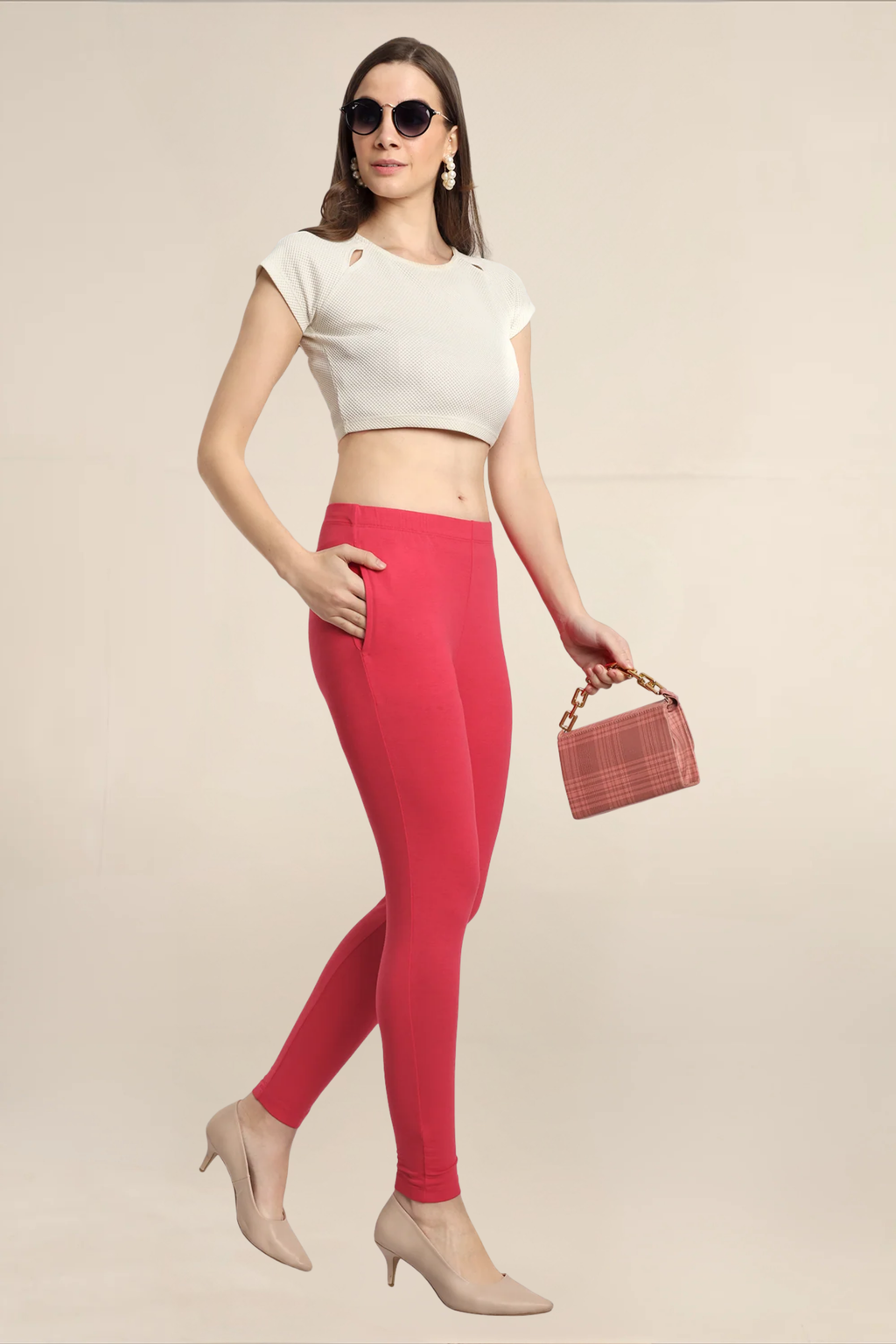 Women Bright Fuchsia Ankle Length Legging