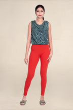 Women Bright Red Breathable Long Length Legging